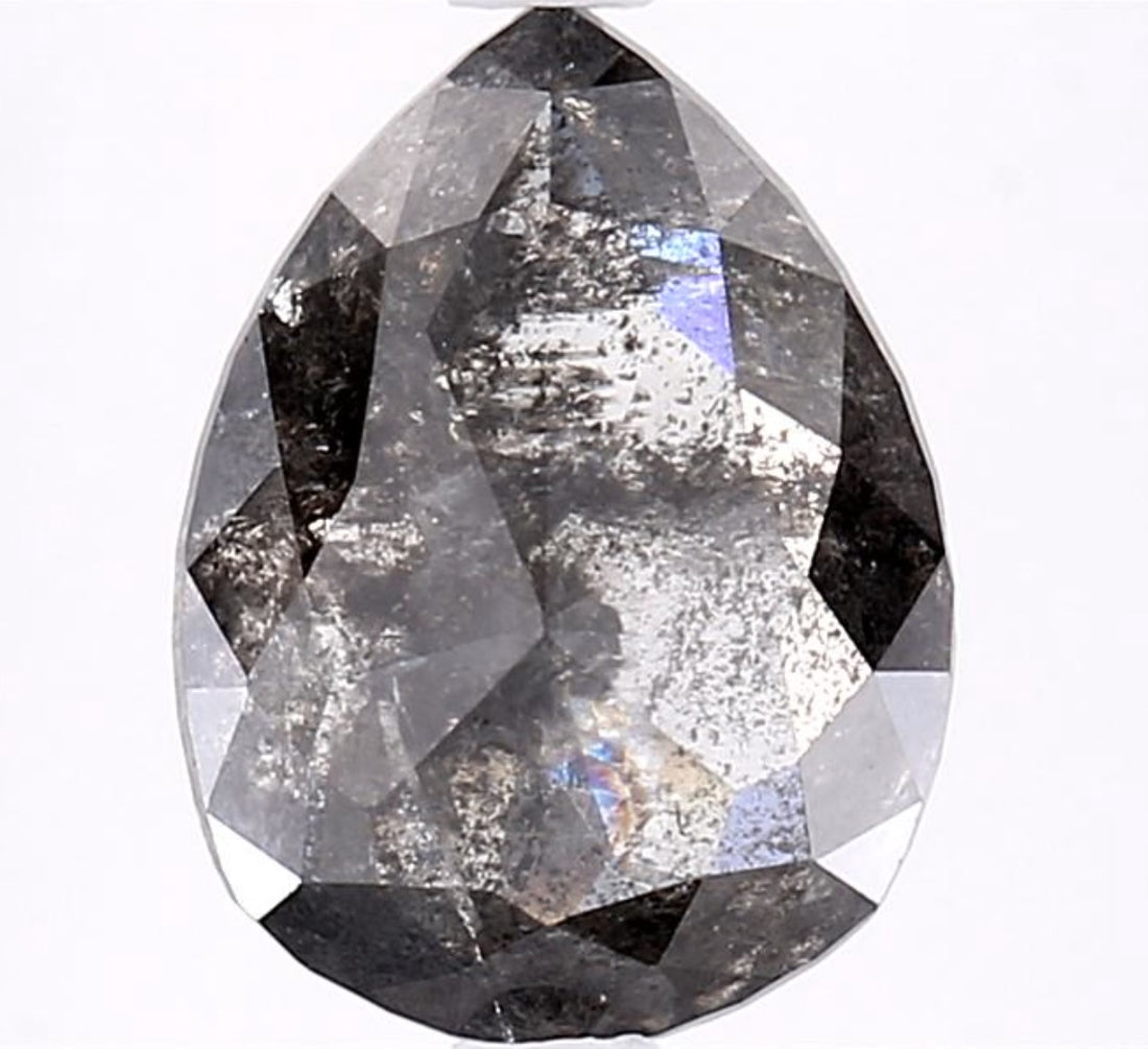 3.23 Carat Salt and Pepper Diamond, Natural Gray Color Pear Loose Diamond for Engagement Ring