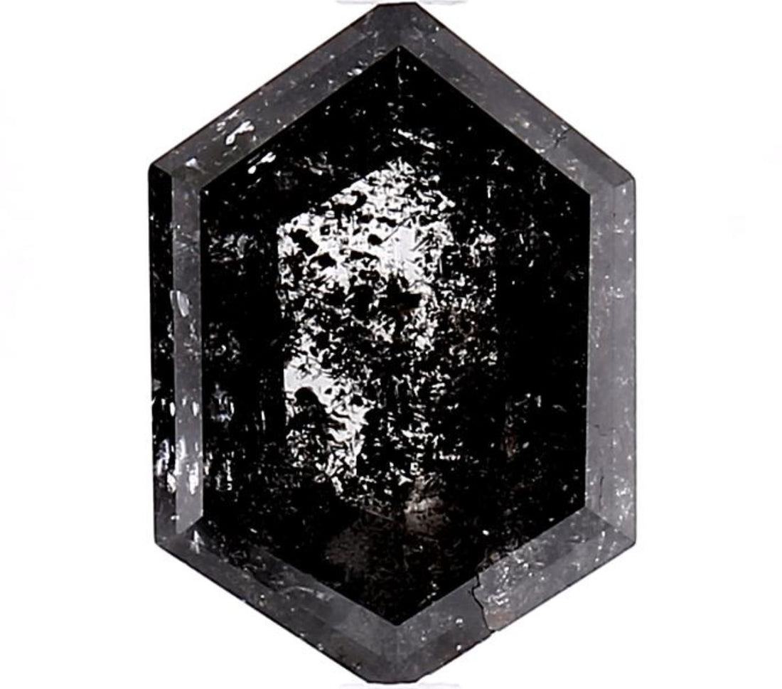 3.33 Carat Salt and Pepper Diamond, Natural Gray Color Hexagon Loose Diamond for Engagement Ring