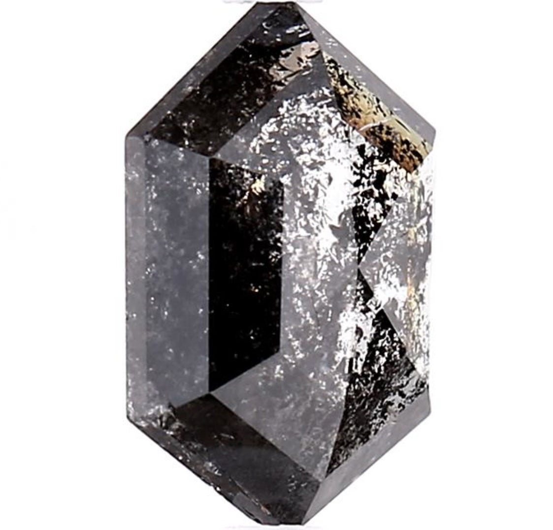 3.33 Carat Salt and Pepper Diamond, Natural Gray Color Hexagon Loose Diamond for Engagement Ring