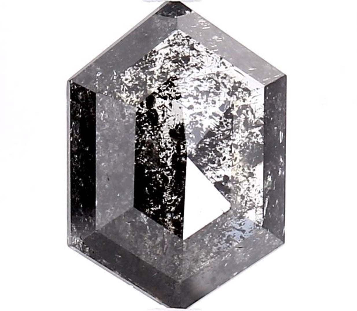 3.33 Carat Salt and Pepper Diamond, Natural Gray Color Hexagon Loose Diamond for Engagement Ring