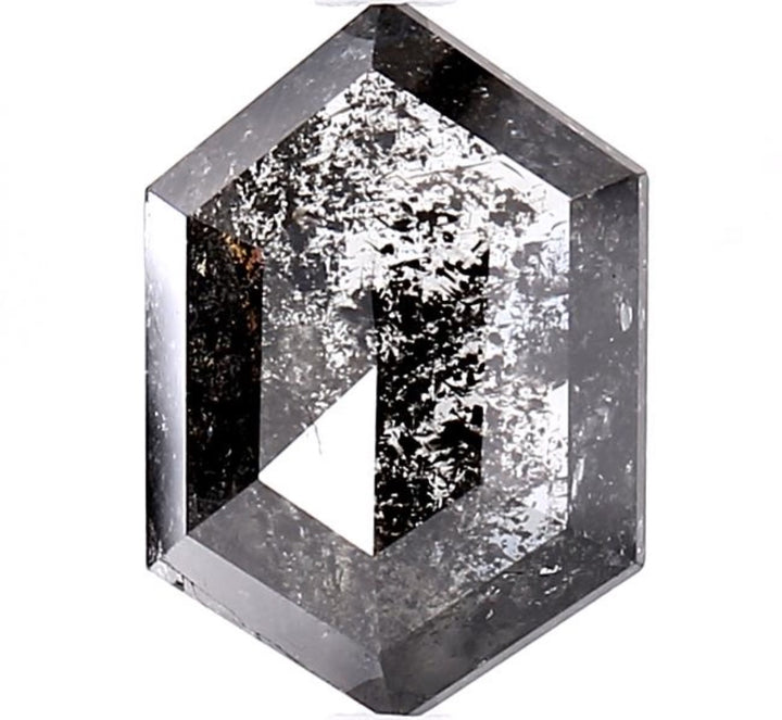 3.33 Carat Salt and Pepper Diamond, Natural Gray Color Hexagon Loose Diamond for Engagement Ring