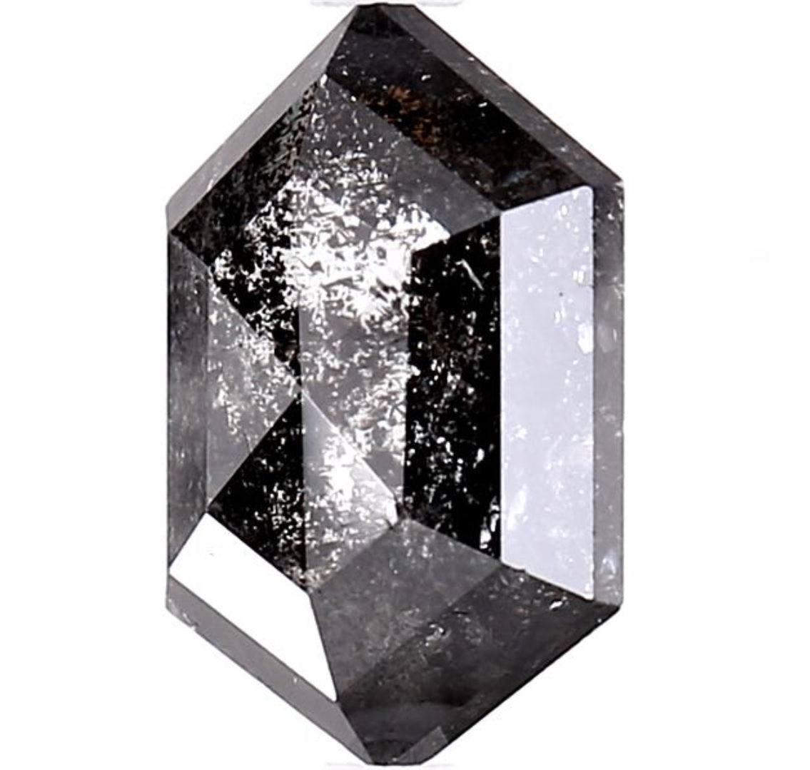 3.33 Carat Salt and Pepper Diamond, Natural Gray Color Hexagon Loose Diamond for Engagement Ring