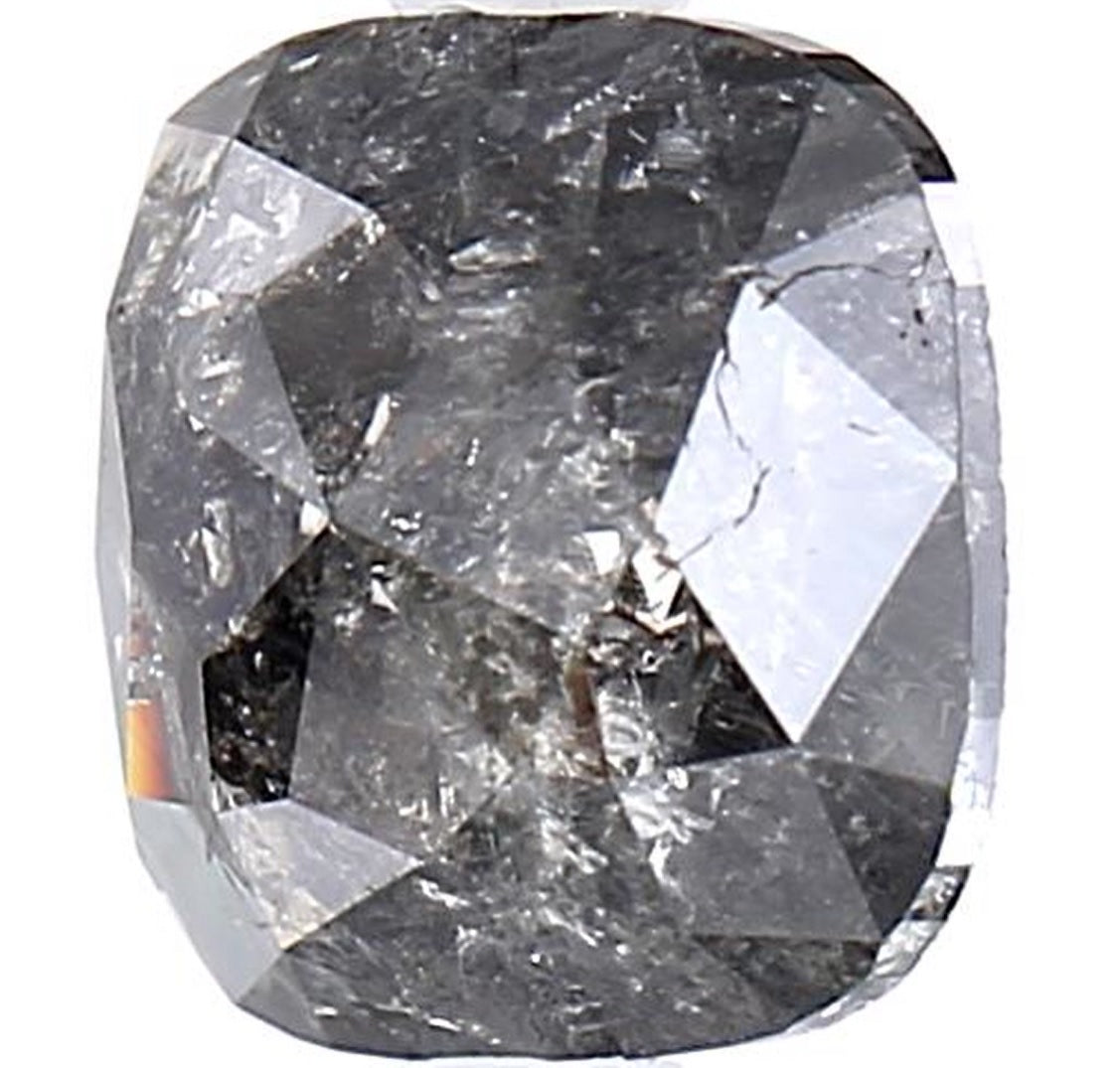 1.58 Carat Salt and Pepper Diamond, Natural Gray Color Cushion Loose Diamond for Engagement Ring