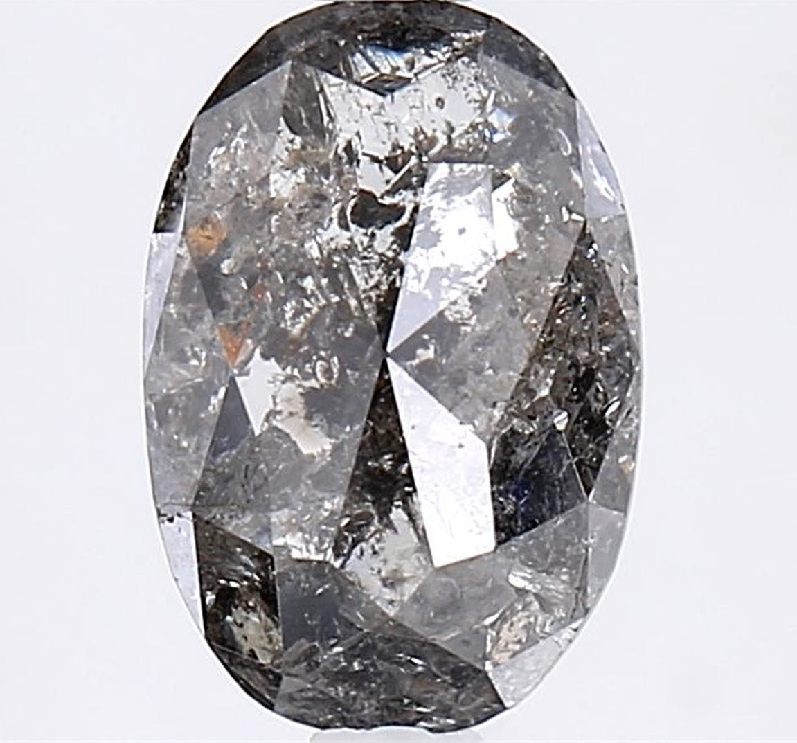 2.27 Carat Salt and Pepper Diamond, Natural Gray Color Oval Loose Diamond for Engagement Ring