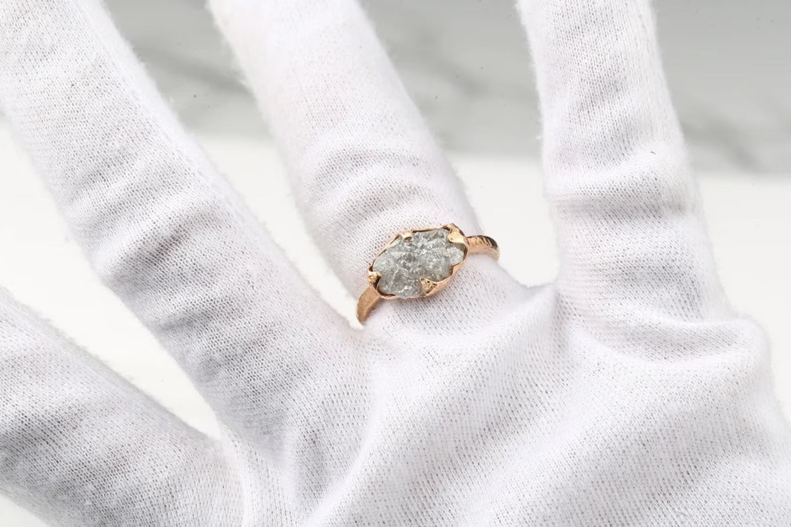 3.28 Ct Rough Diamond Ring 14K Gold Engagement Ring, Natural Gray Raw Diamond Ring, Christmas Gift for Her