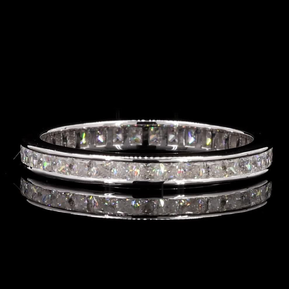White Diamond Eternity Band, 14k Gold Natural Princess Diamond Ring, Handmade Vintage Gold Jewelry, Cluster Ring, Gift for Women