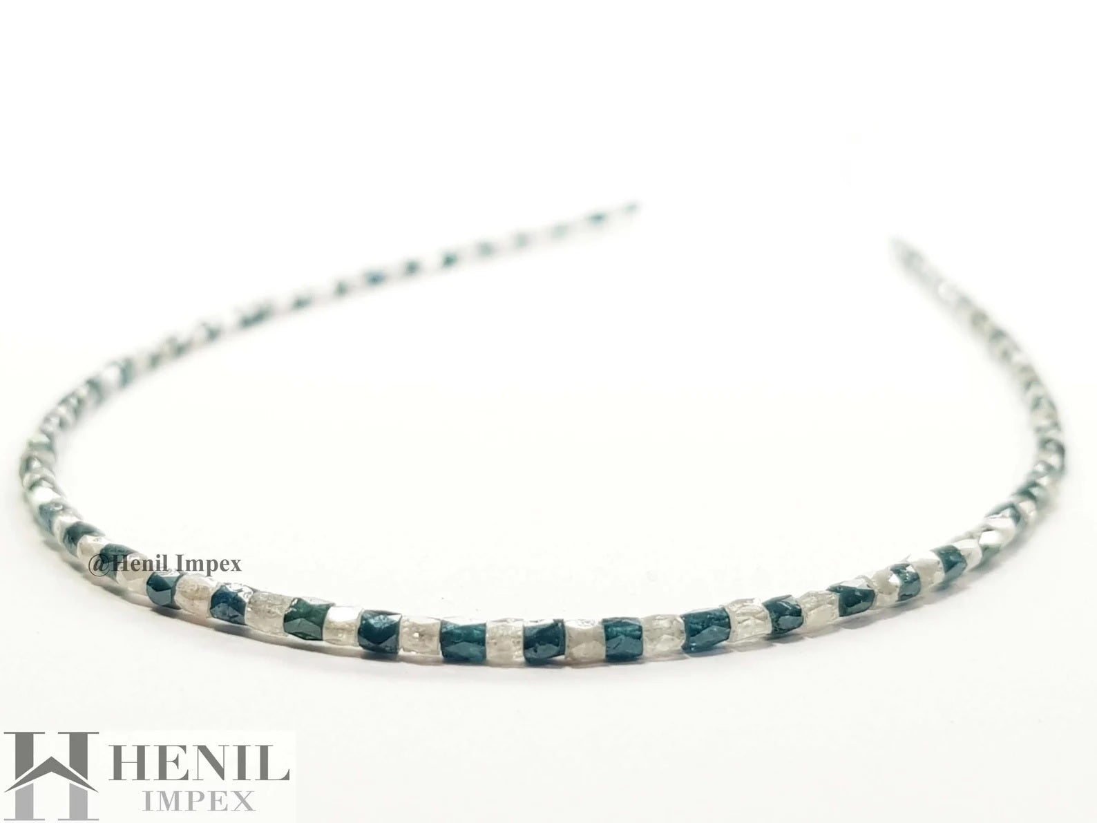 6.00 Ct White and Blue Color Polished Tube Pipe Loose Diamond Beads 7" Bracelet .Silver Clasp