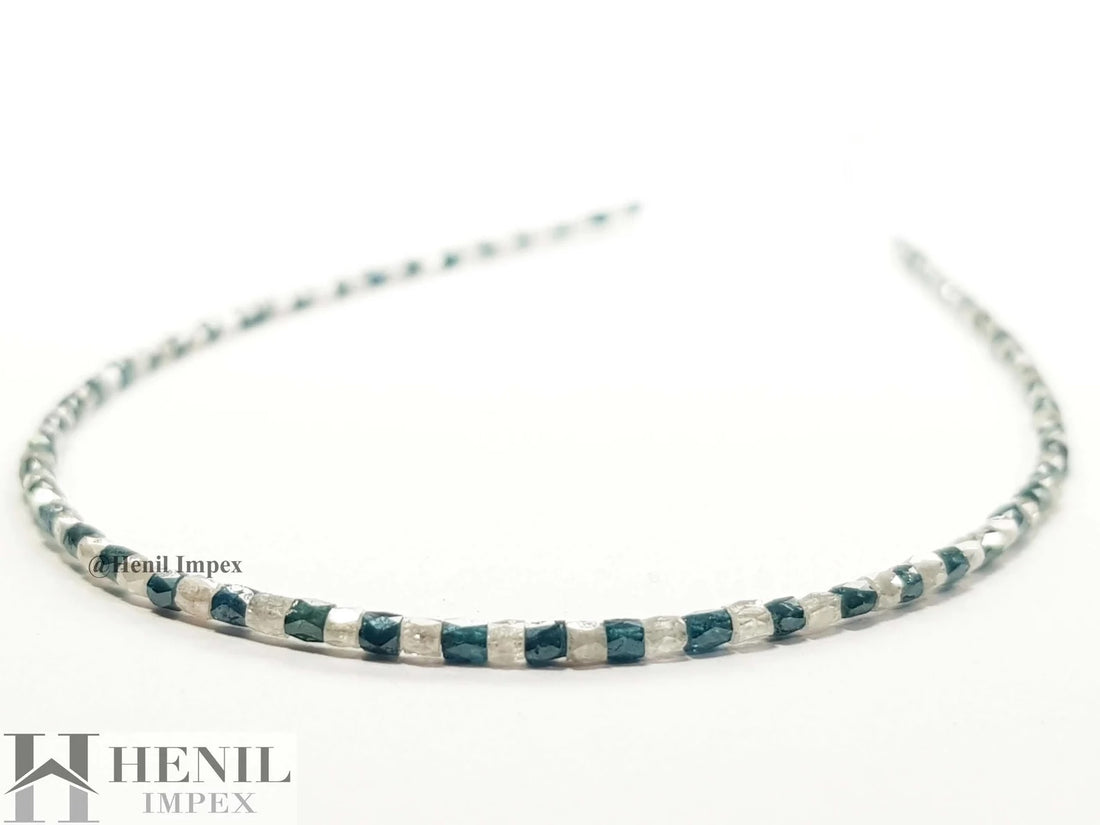 15.00 Ct Natural Gray Blue Color Tube Pipe Polished Loose Diamond Beads 16" Strand Necklace .Silver Clasp