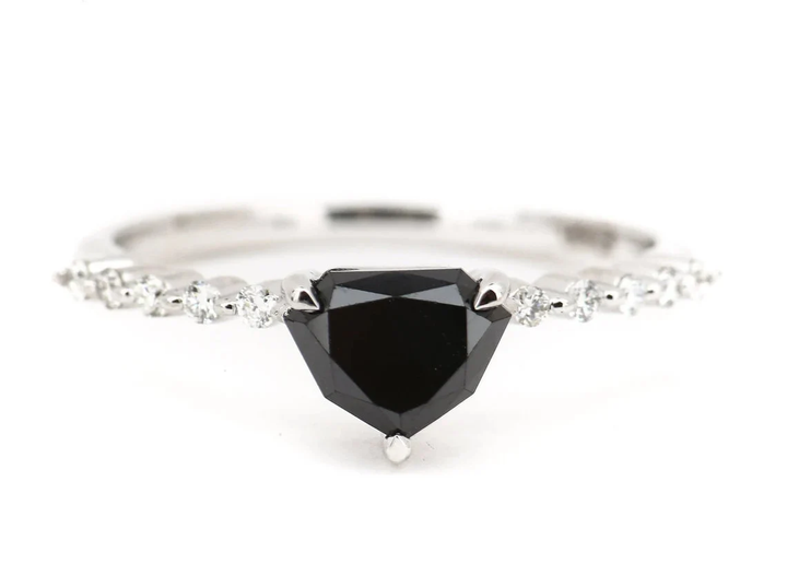 Black Diamond Enagagement Ring, Natural Modified Heart Diamond Anniversary Ring, Gift for Her