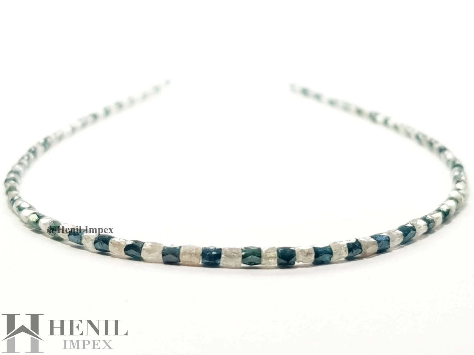 6.00 Ct White and Blue Color Polished Tube Pipe Loose Diamond Beads 7" Bracelet .Silver Clasp