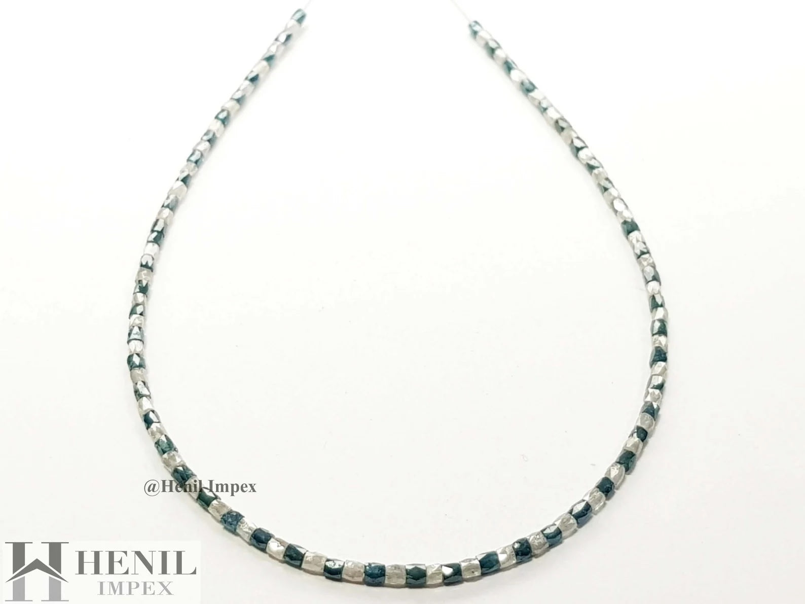 6.00 Ct White and Blue Color Polished Tube Pipe Loose Diamond Beads 7" Bracelet .Silver Clasp