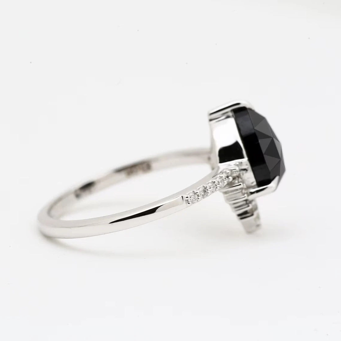 Black Diamond Ring, 14K Gold Engagement Ring, Natural Pear Diamond Wedding Ring, Gift for Her