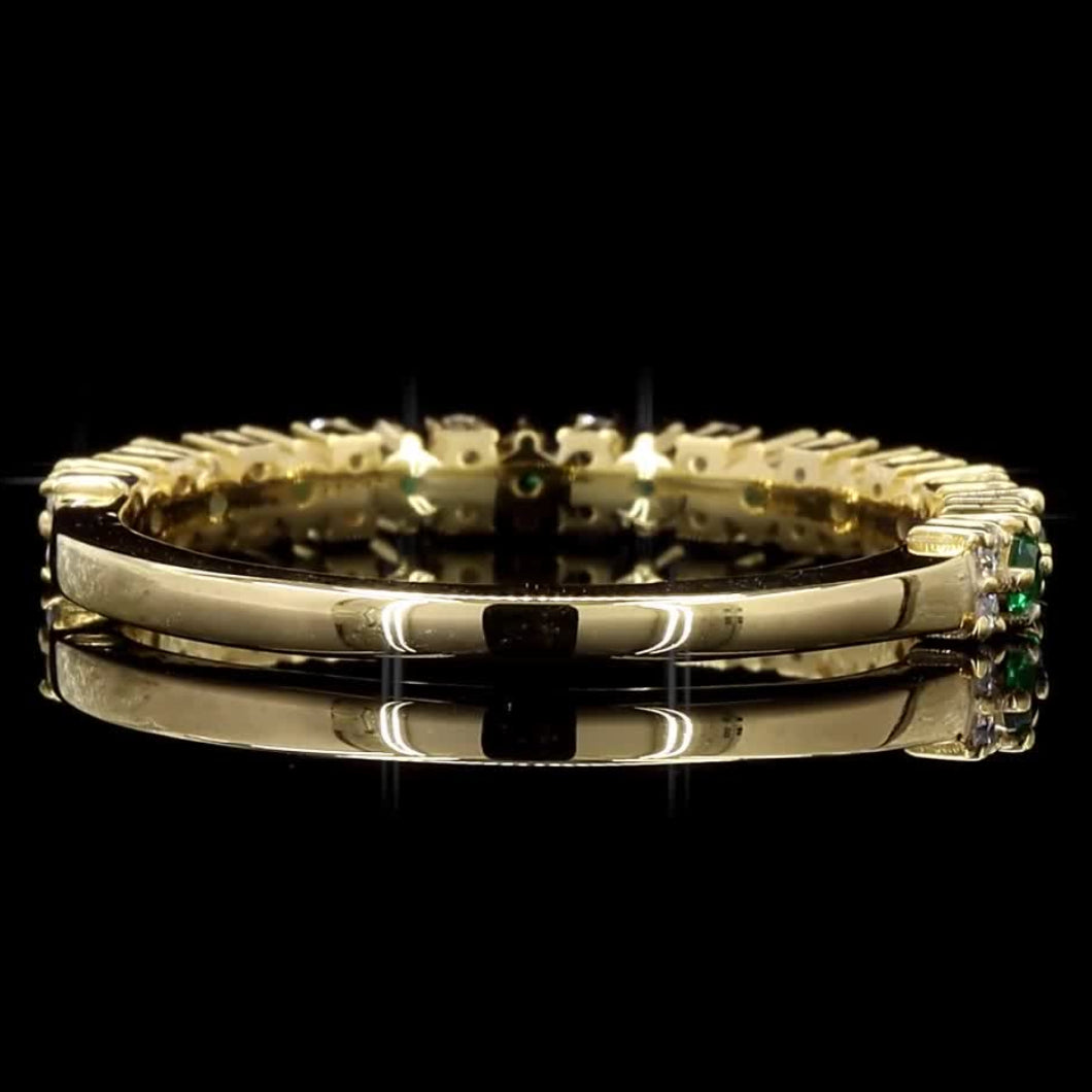 14k Gold Natural Green White Round Diamond Ring, Raw Diamond Dainty Ring, Vintage Gold Jewelry Eternity Cluster Ring, Gift for Her