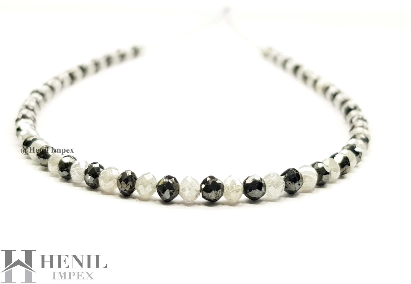 15 Cts Natural White Black Color Round Polished Loose Diamond Beads 16" Strand Necklace wt Silver Clasp