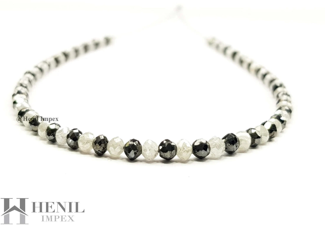 15 Cts Natural White Black Color Round Polished Loose Diamond Beads 16" Strand Necklace wt Silver Clasp