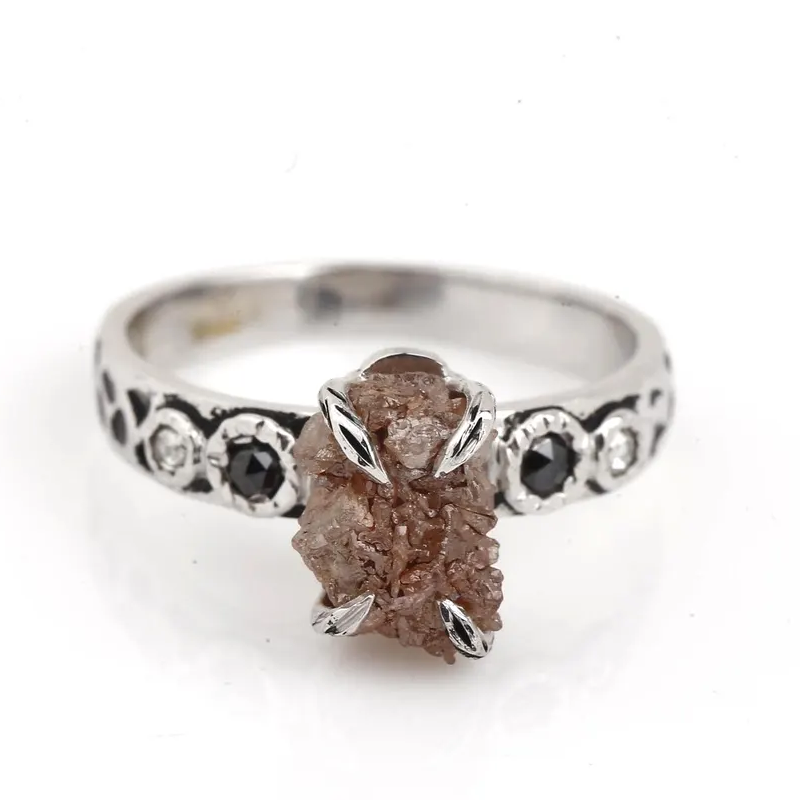 Raw Diamond Ring 14K Gold Engagement Ring, Natural Brown Rough Diamond Ring, Gift for Her