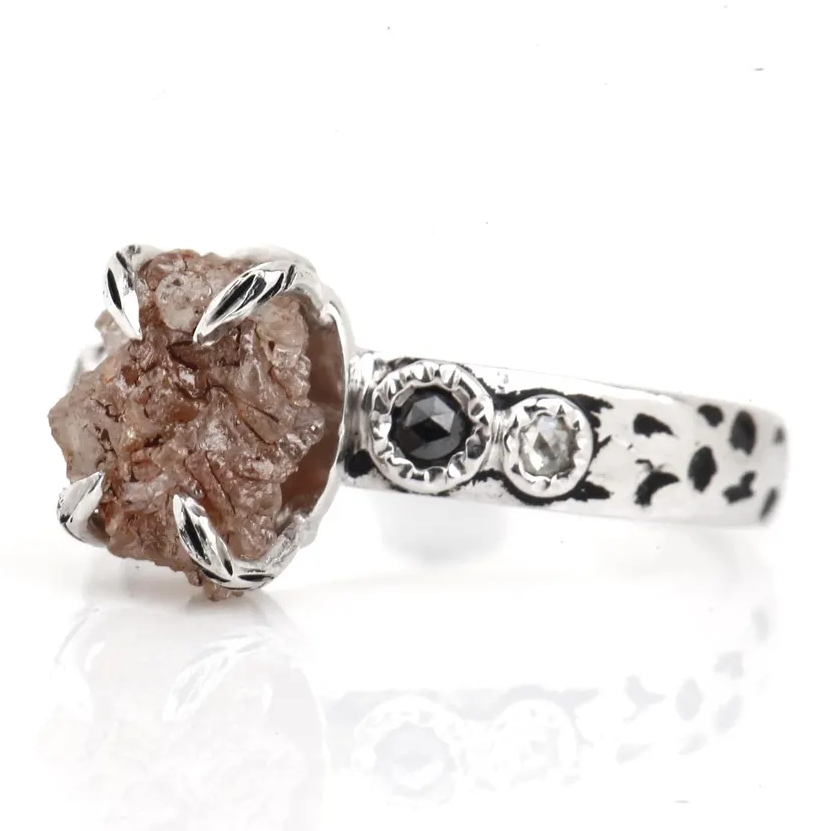 Raw Diamond Ring 14K Gold Engagement Ring, Natural Brown Rough Diamond Ring, Gift for Her