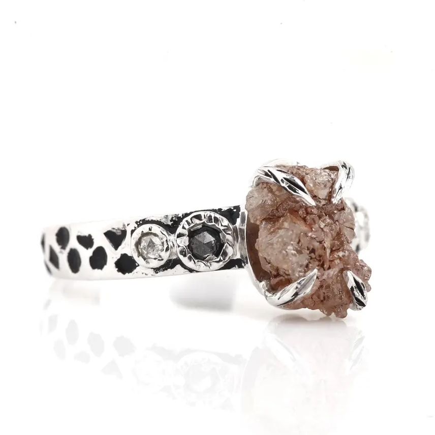 Raw Diamond Ring 14K Gold Engagement Ring, Natural Brown Rough Diamond Ring, Gift for Her