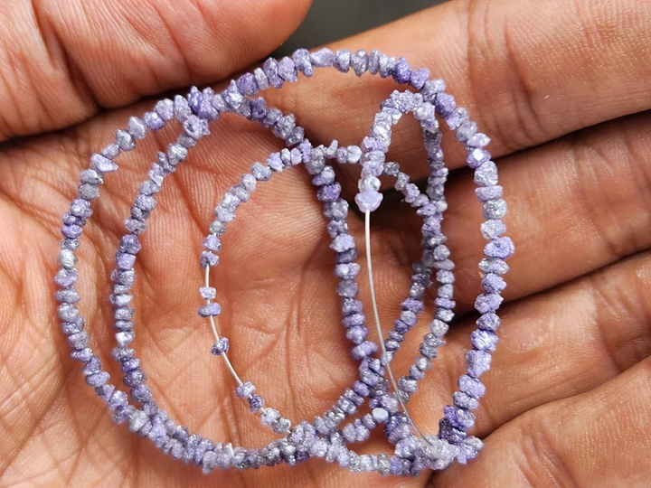 15 carat natural purple rough uncut loose diamond beads 16" strand necklace wt silver clasp