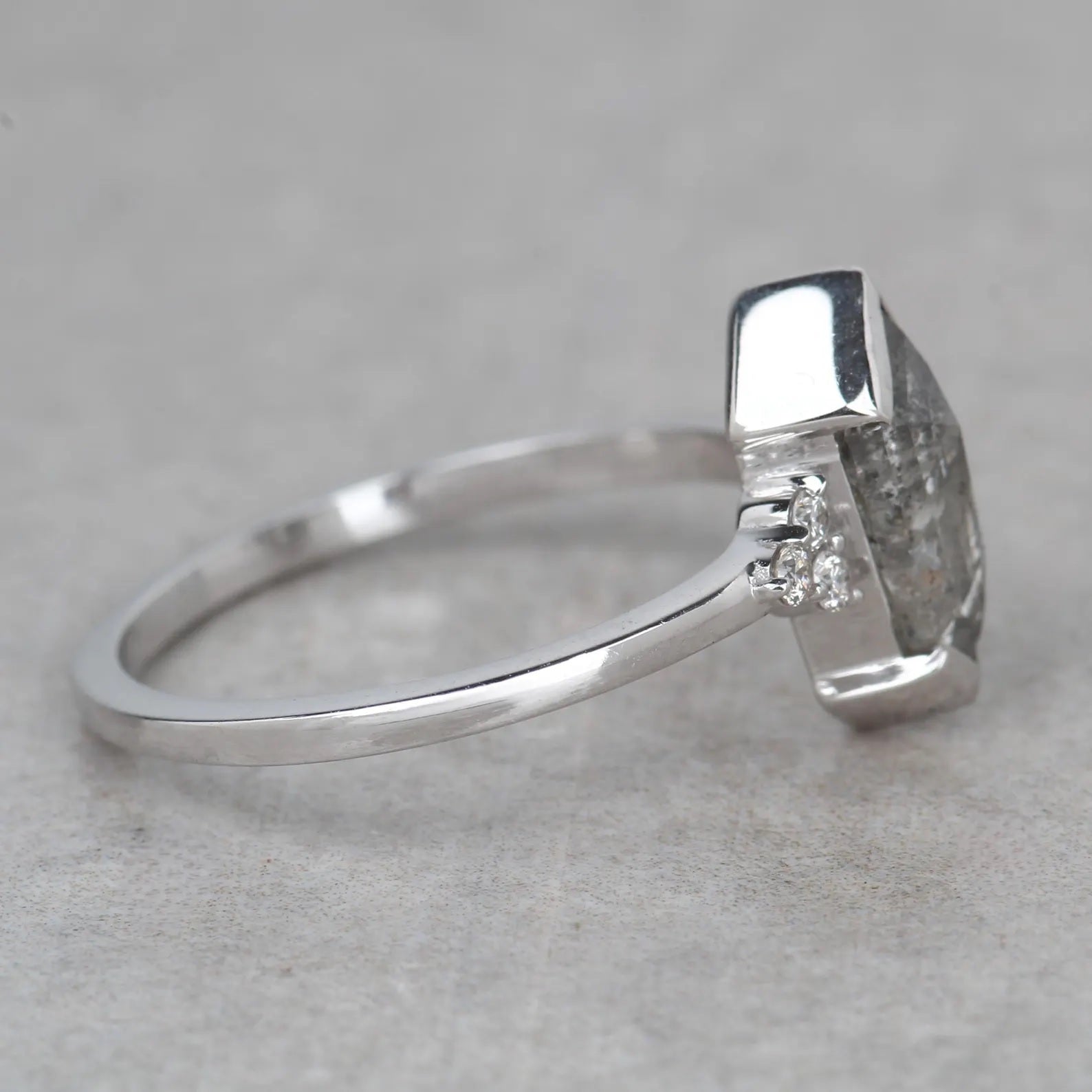 Salt and Pepper Diamond Ring, 14K Gold Engagement Ring, Natural Shield Gray Diamond Ring, Gift for Women