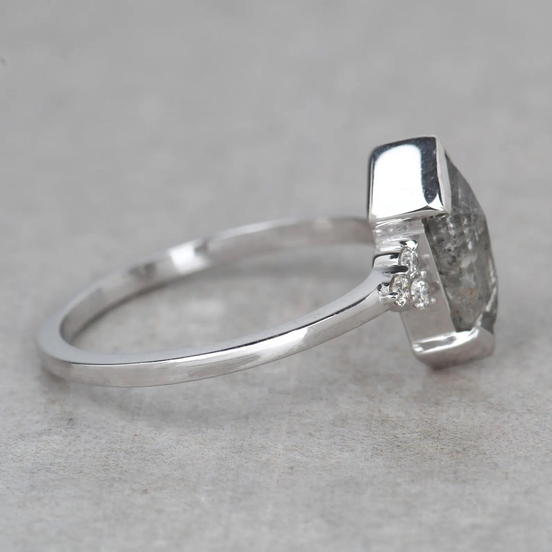Salt and Pepper Diamond Ring, 14K Gold Engagement Ring, Natural Shield Gray Diamond Ring, Gift for Women