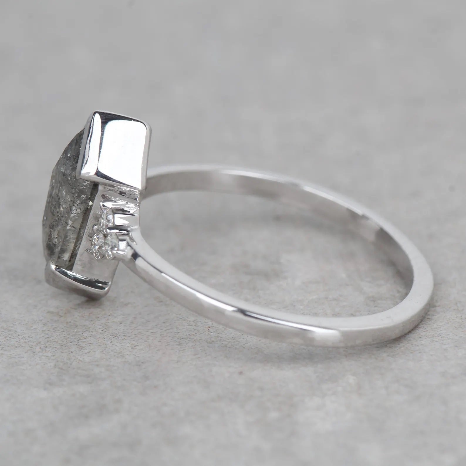 Salt and Pepper Diamond Ring, 14K Gold Engagement Ring, Natural Shield Gray Diamond Ring, Gift for Women