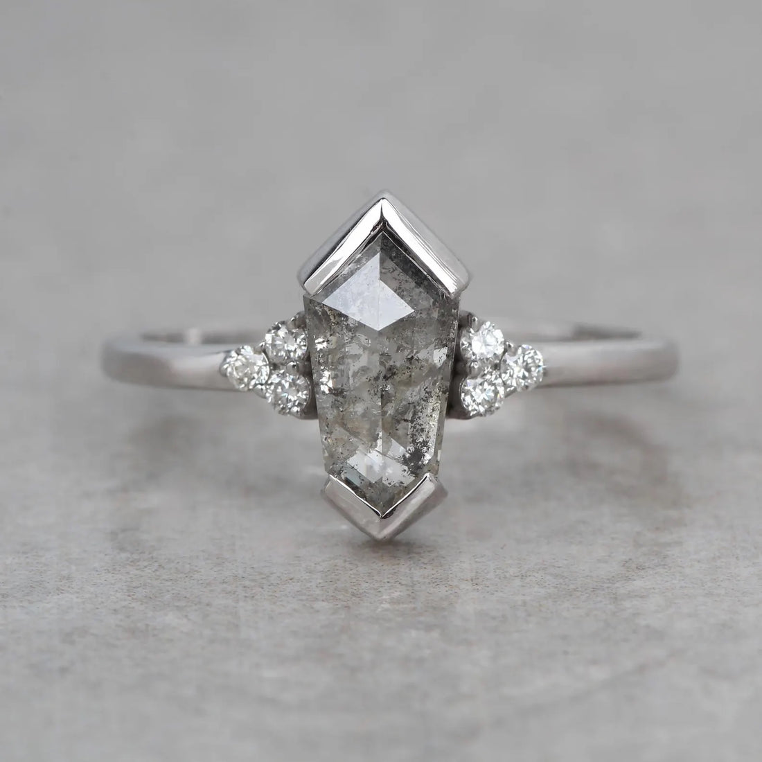 Salt and Pepper Diamond Ring, 14K Gold Engagement Ring, Natural Shield Gray Diamond Ring, Gift for Women