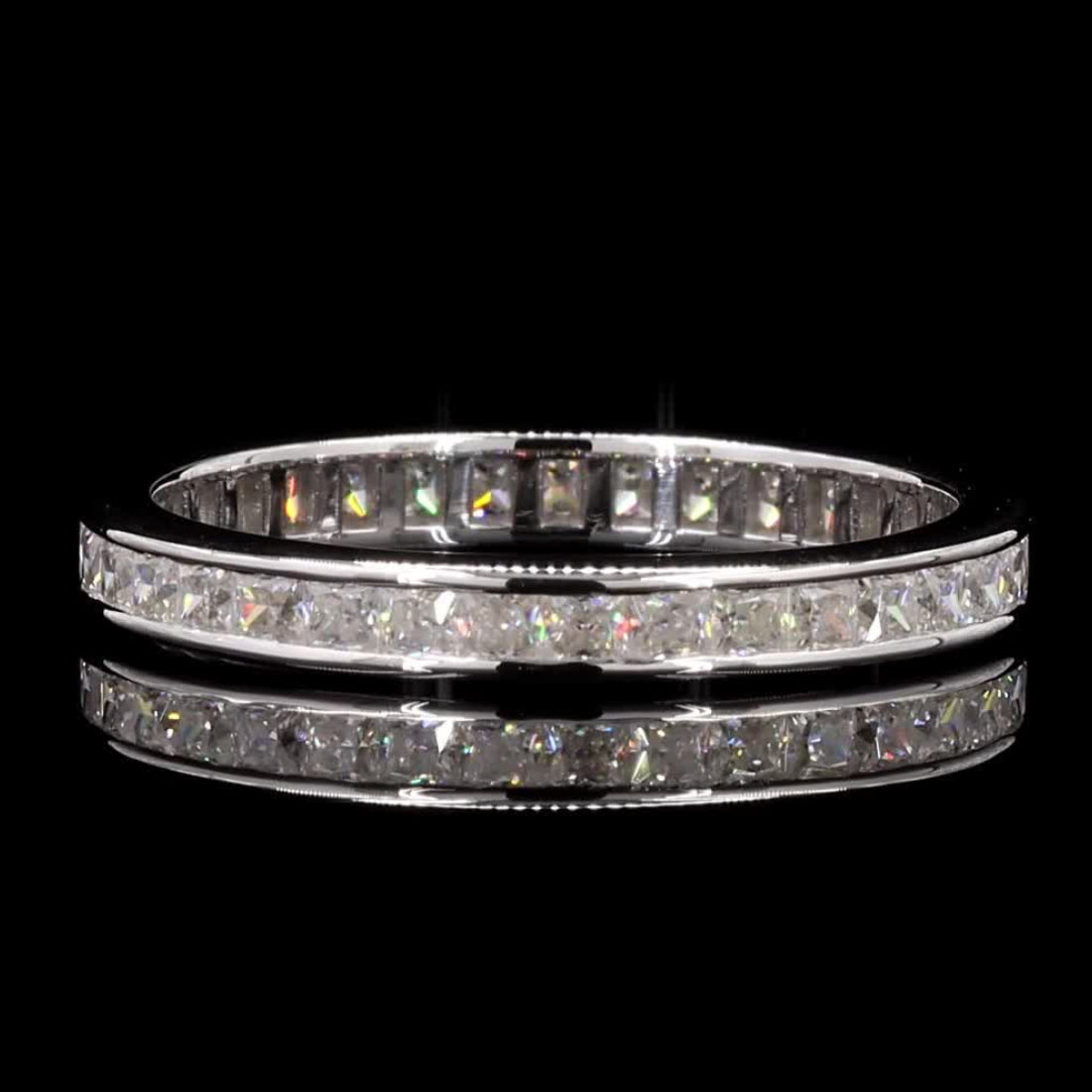 White Diamond Eternity Band, 14k Gold Natural Princess Diamond Ring, Handmade Vintage Gold Jewelry, Cluster Ring, Gift for Women