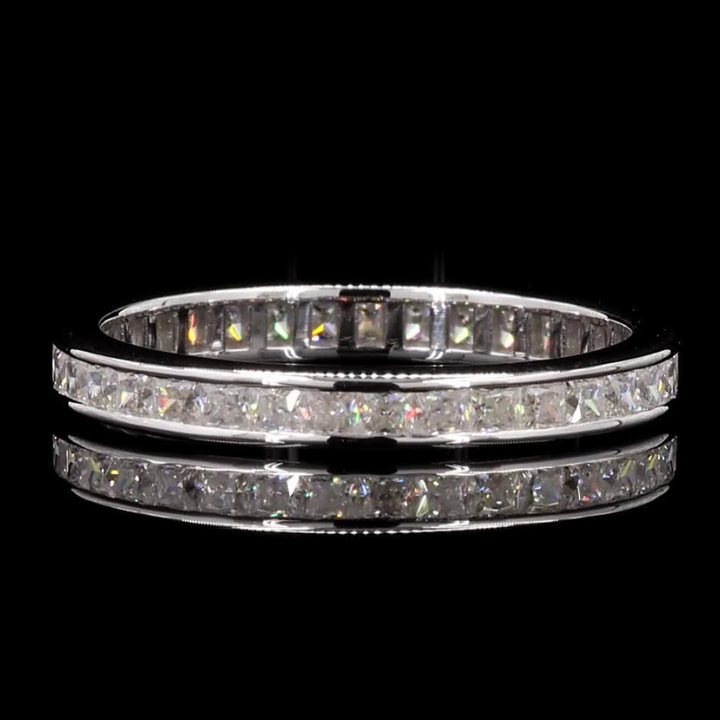 White Diamond Eternity Band, 14k Gold Natural Princess Diamond Ring, Handmade Vintage Gold Jewelry, Cluster Ring, Gift for Women
