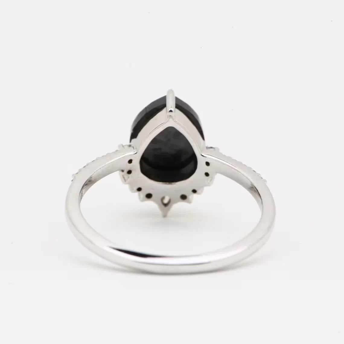 Black Diamond Ring, 14K Gold Engagement Ring, Natural Pear Diamond Wedding Ring, Gift for Her