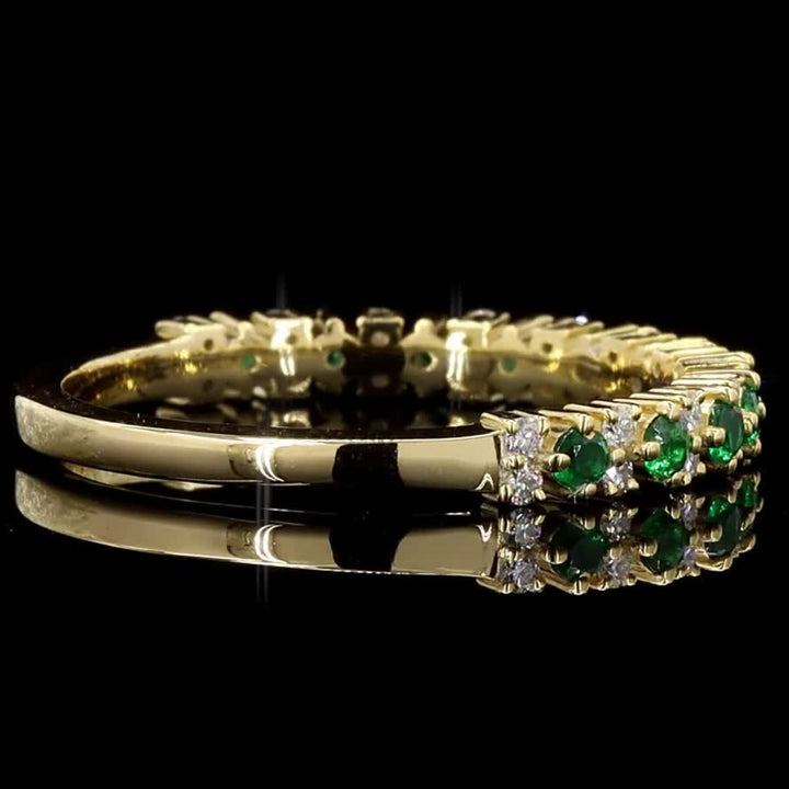 14k Gold Natural Green White Round Diamond Ring, Raw Diamond Dainty Ring, Vintage Gold Jewelry Eternity Cluster Ring, Gift for Her