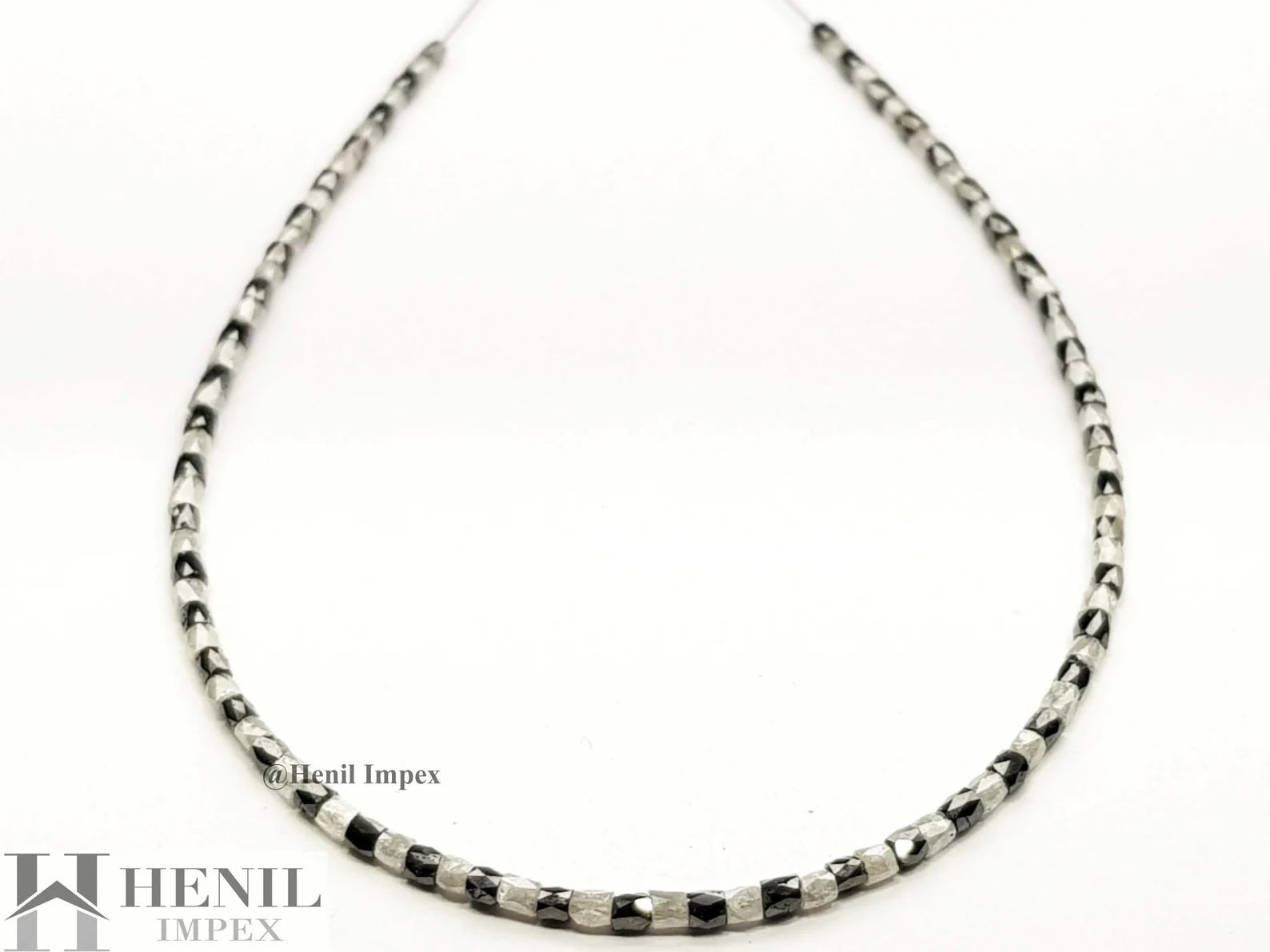 6.08 Ct Natural Gray Black Color Pipe Tube Polished Loose Diamond Beads 7" Bracelet .Silver Clasp