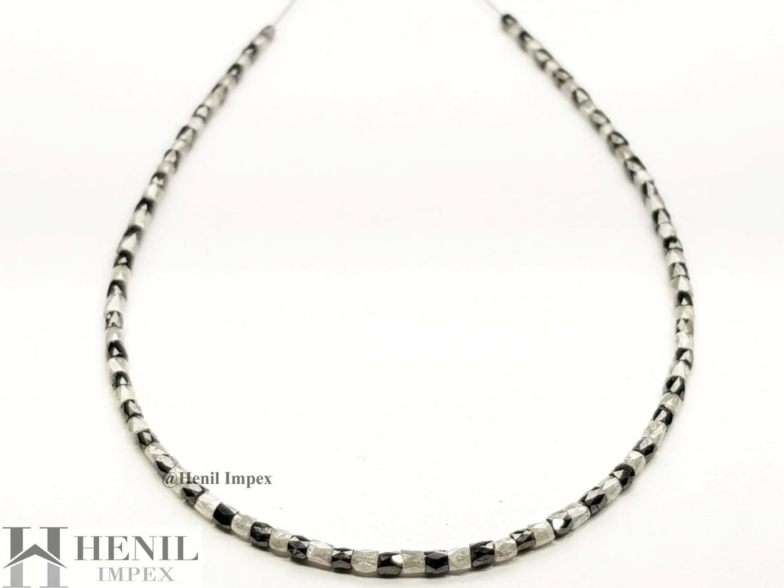6.08 Ct Natural Gray Black Color Pipe Tube Polished Loose Diamond Beads 7" Bracelet .Silver Clasp