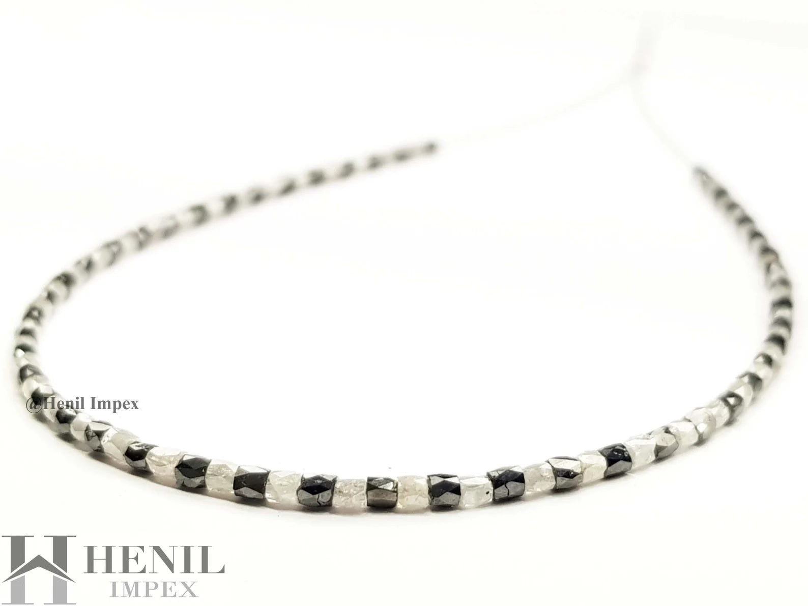 15.08 Ct Natural Gray Black Color Pipe Tube Loose Diamond Beads 16" Strand Necklace wt Silver Clasp