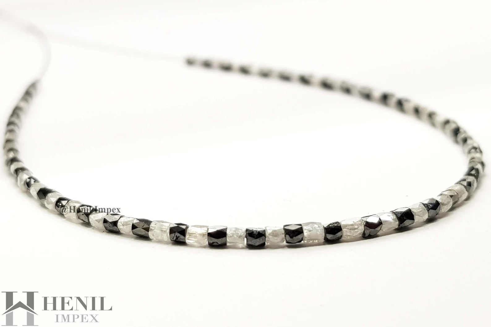 15.08 Ct Natural Gray Black Color Pipe Tube Loose Diamond Beads 16" Strand Necklace wt Silver Clasp