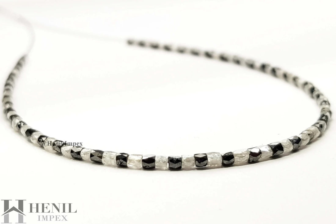 15.08 Ct Natural Gray Black Color Pipe Tube Loose Diamond Beads 16" Strand Necklace wt Silver Clasp