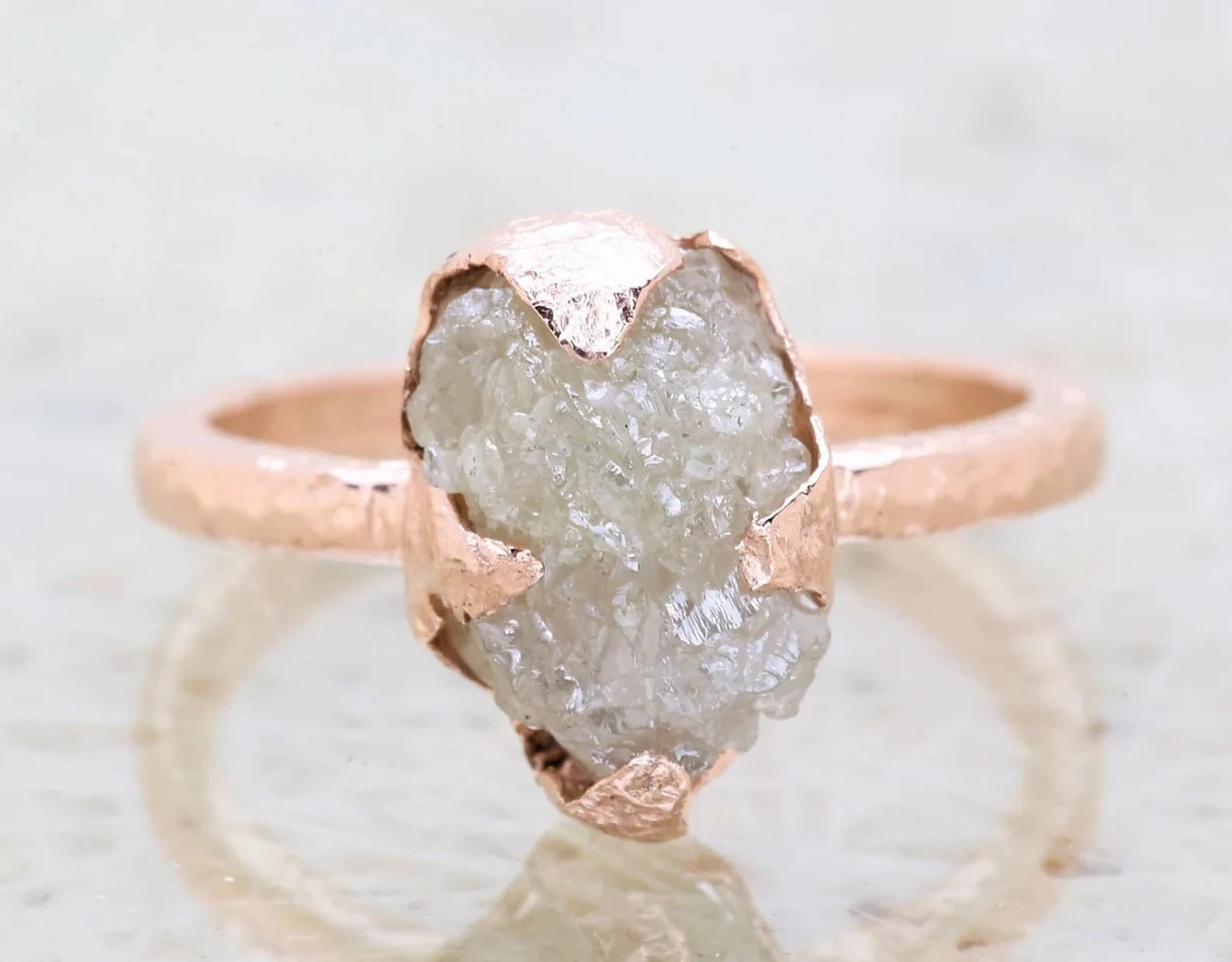 4.48 Ct Snow White Rough Diamond Ring 14K Gold Engagement Ring, Natural Gray Raw Diamond Ring, Christmas Gift for Her