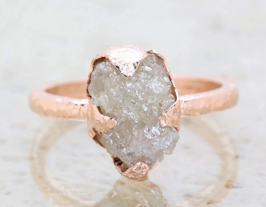 4.48 Ct Snow White Rough Diamond Ring 14K Gold Engagement Ring, Natural Gray Raw Diamond Ring, Christmas Gift for Her