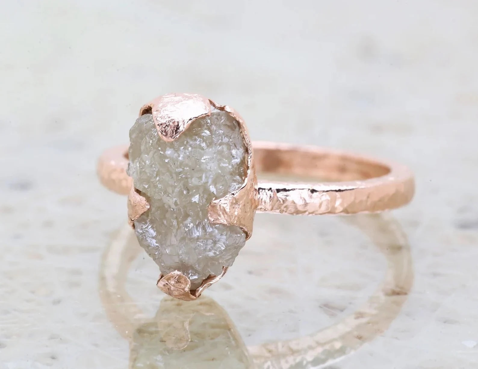 4.48 Ct Snow White Rough Diamond Ring 14K Gold Engagement Ring, Natural Gray Raw Diamond Ring, Christmas Gift for Her
