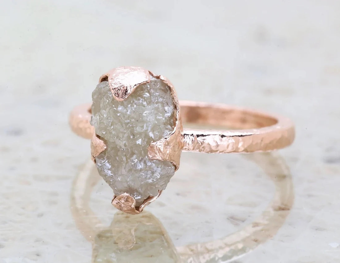 4.48 Ct Snow White Rough Diamond Ring 14K Gold Engagement Ring, Natural Gray Raw Diamond Ring, Christmas Gift for Her