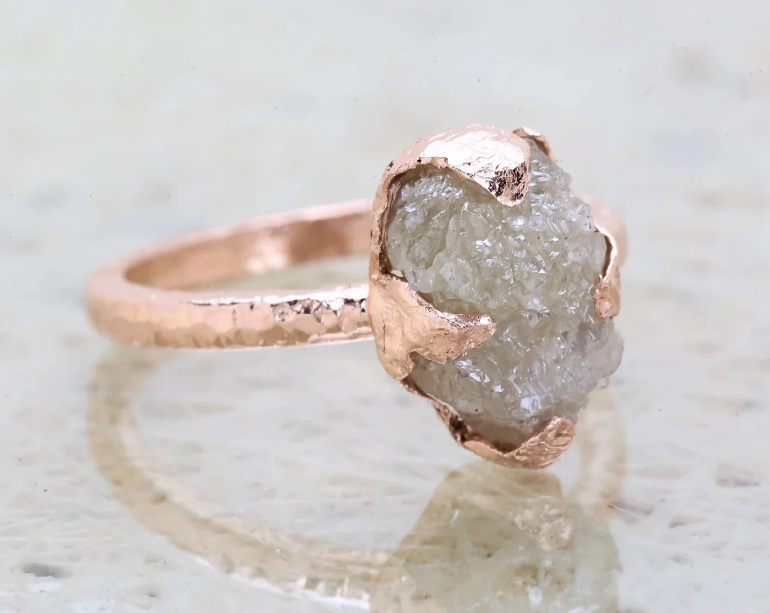 4.48 Ct Snow White Rough Diamond Ring 14K Gold Engagement Ring, Natural Gray Raw Diamond Ring, Christmas Gift for Her