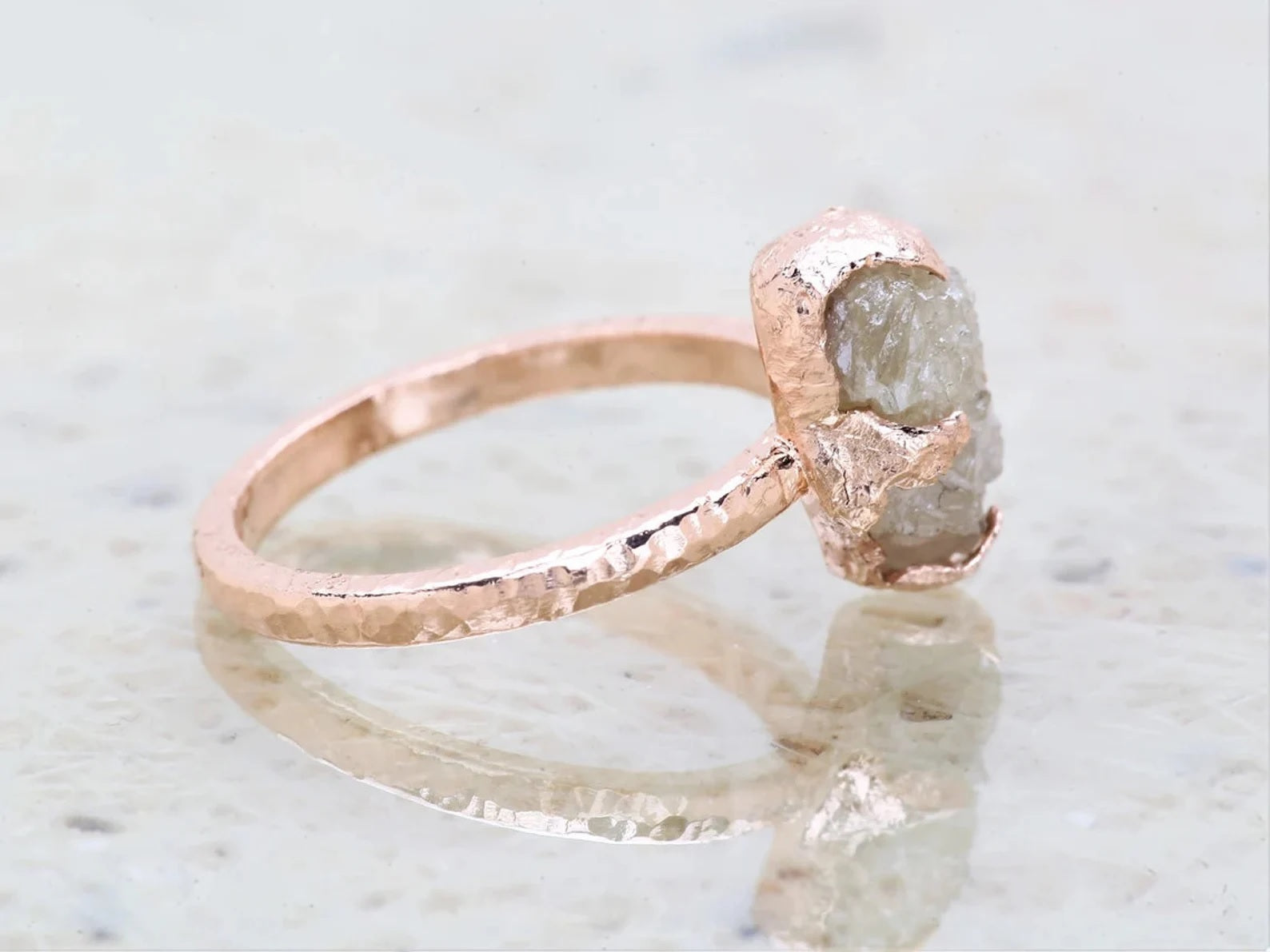 4.48 Ct Snow White Rough Diamond Ring 14K Gold Engagement Ring, Natural Gray Raw Diamond Ring, Christmas Gift for Her