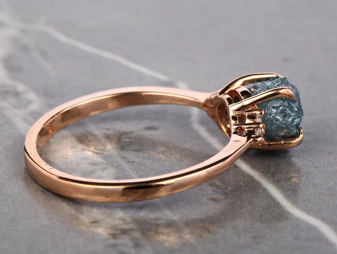 Raw Diamond Ring, 14K Gold Engagement Ring, Natural Blue Rough Diamond Ring, Christmas Gift for Her