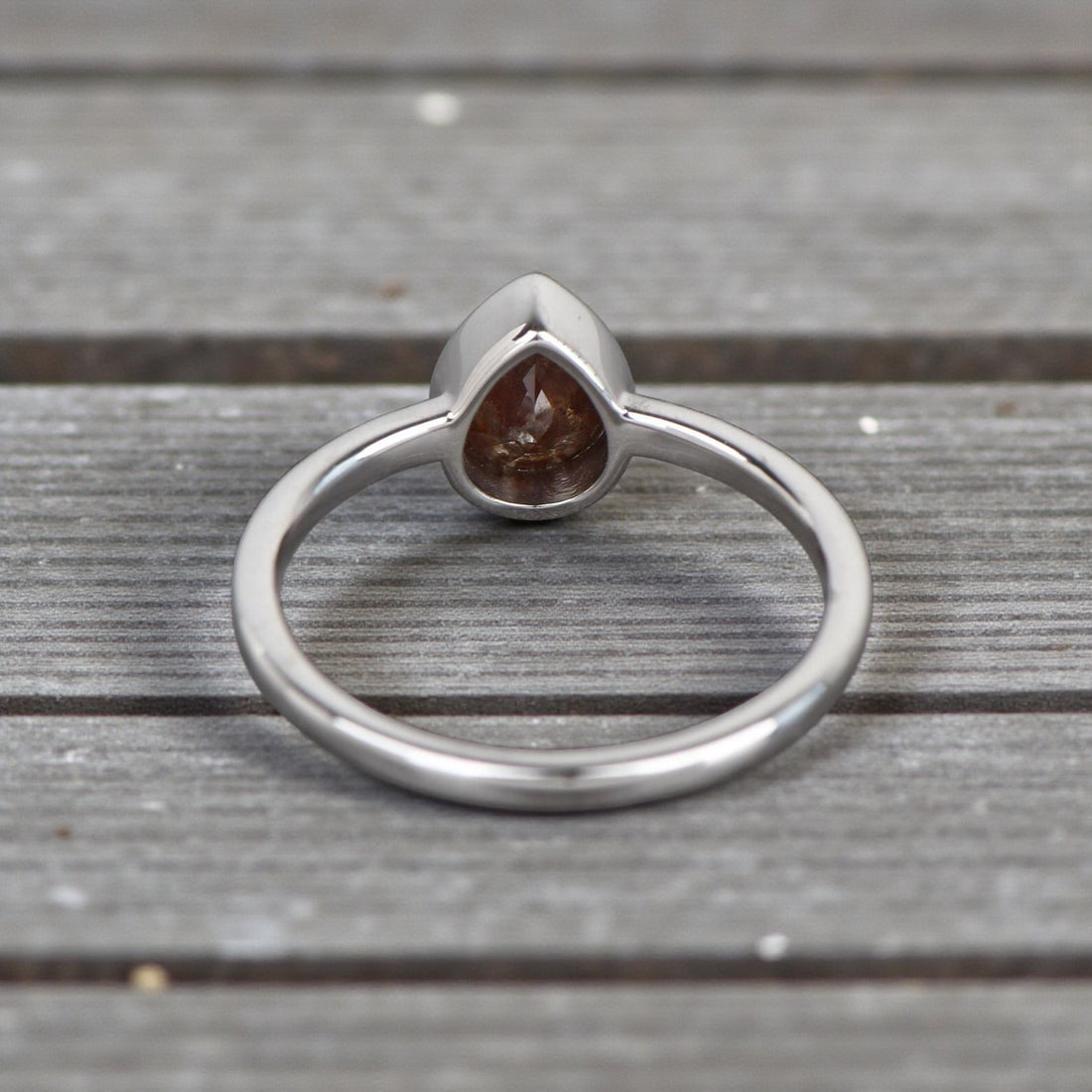 Pear Diamond Ring, 14K Gold Engagement Ring, Natural Brown Red Diamond Ring, Gift for Women