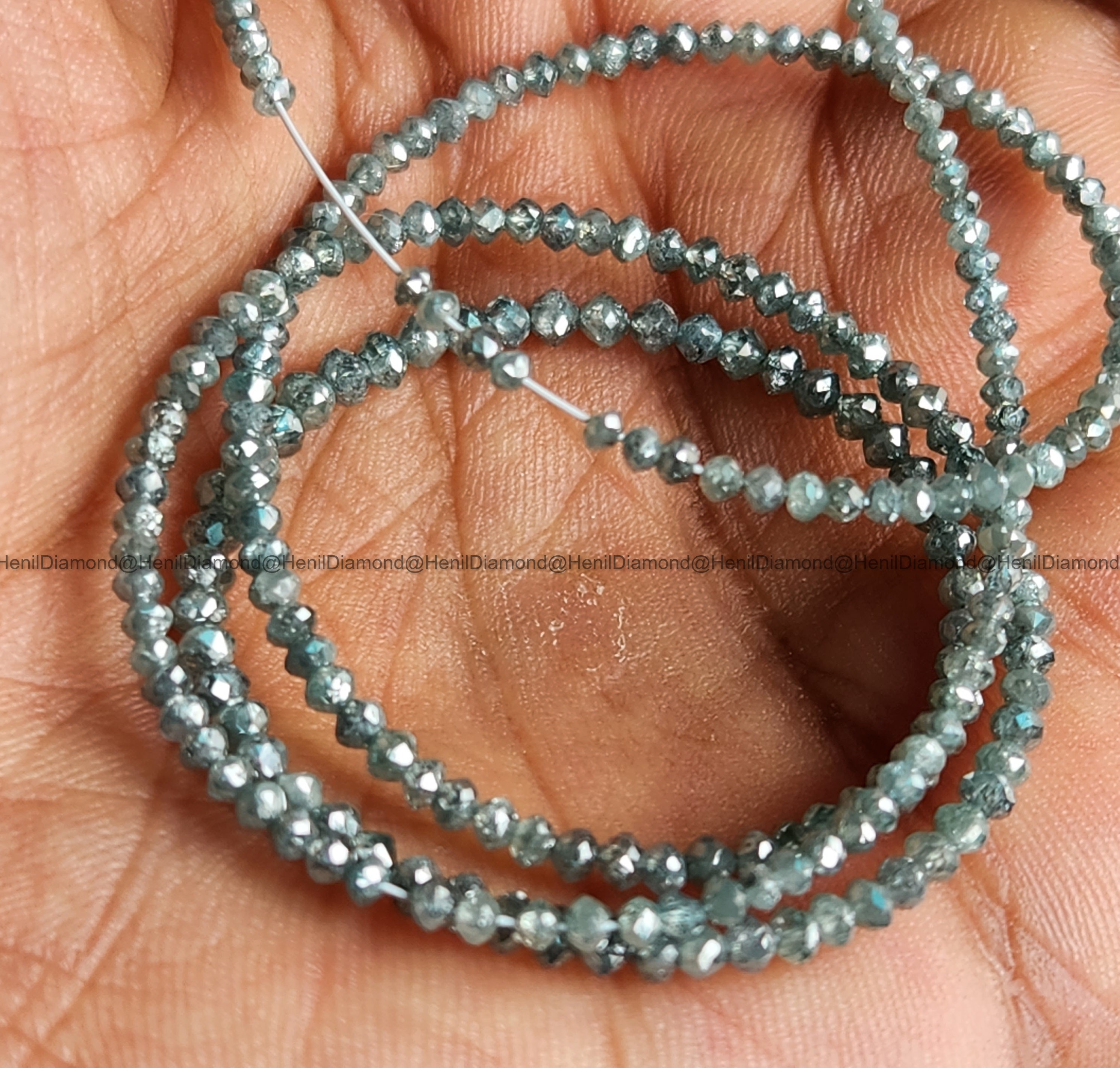 20.00 Ct 2.0 to 3.0 MM Natural Aqua Blue Polished Loose Diamond Beads 16" Strand Necklace with Silver Clasp