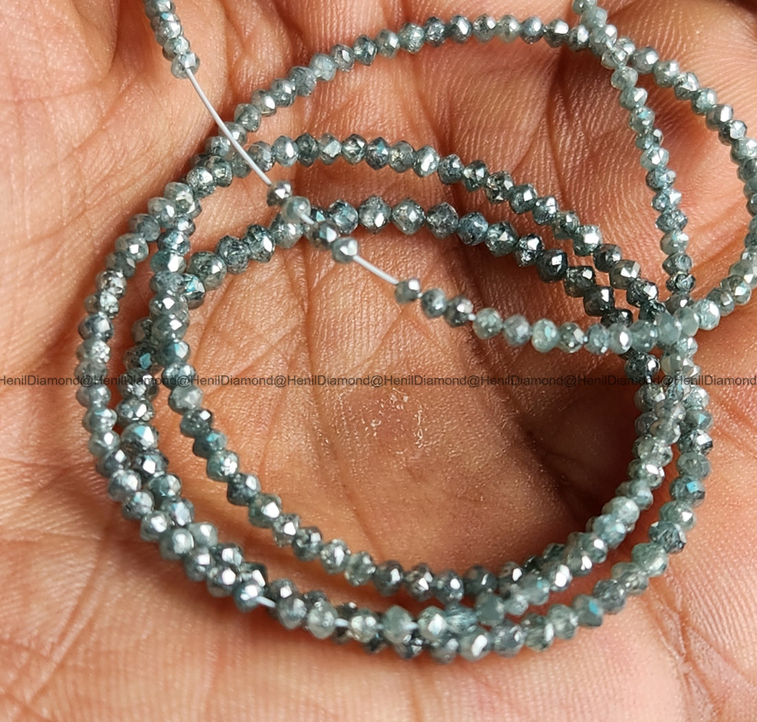 15.00 Ct 1.50-2.50 MM Natural Aqua Blue Round Polished Loose Diamond Beads 16" Strand Necklace wt Silver Clasp