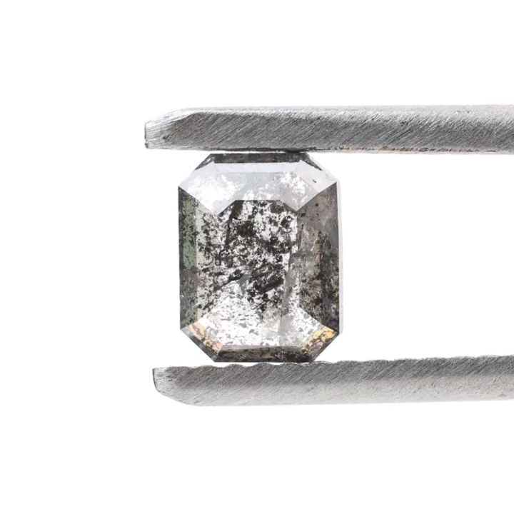 0.68 Ct Salt and Pepper Diamond, Natural Gray Color Emerald Loose Diamond for Engagement Ring