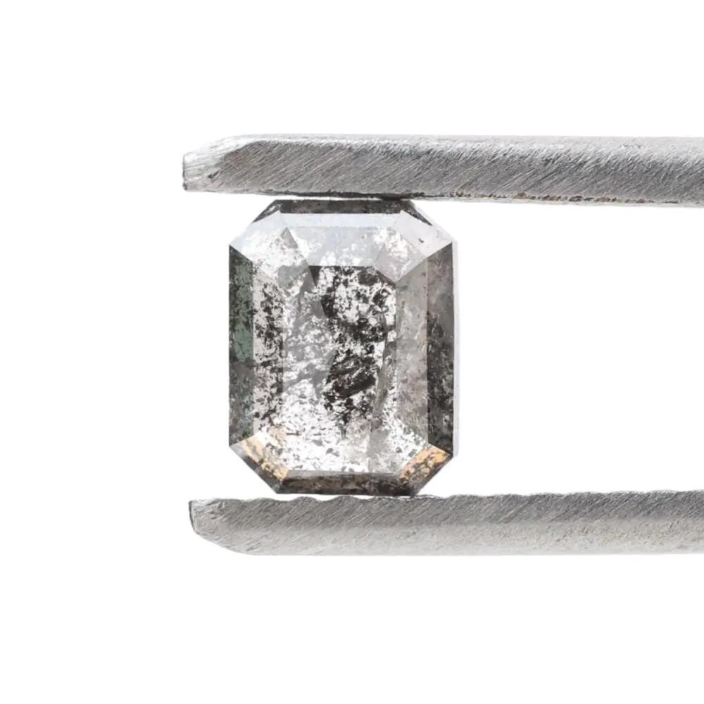 0.68 Ct Salt and Pepper Diamond, Natural Gray Color Emerald Loose Diamond for Engagement Ring