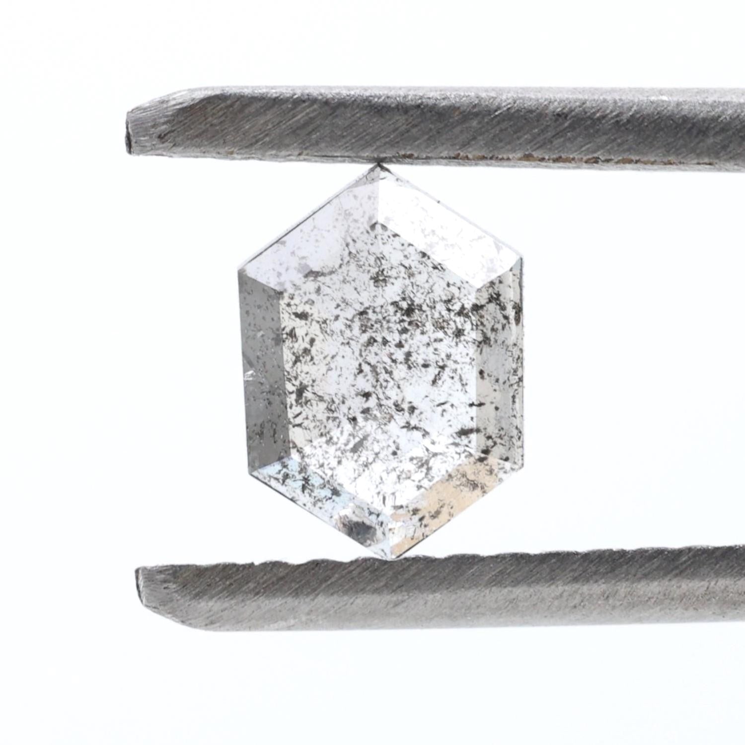 0.42 Ct Salt and Pepper Diamond, Natural Gray Hexagon Cut Loose Diamonds for Engagement Ring