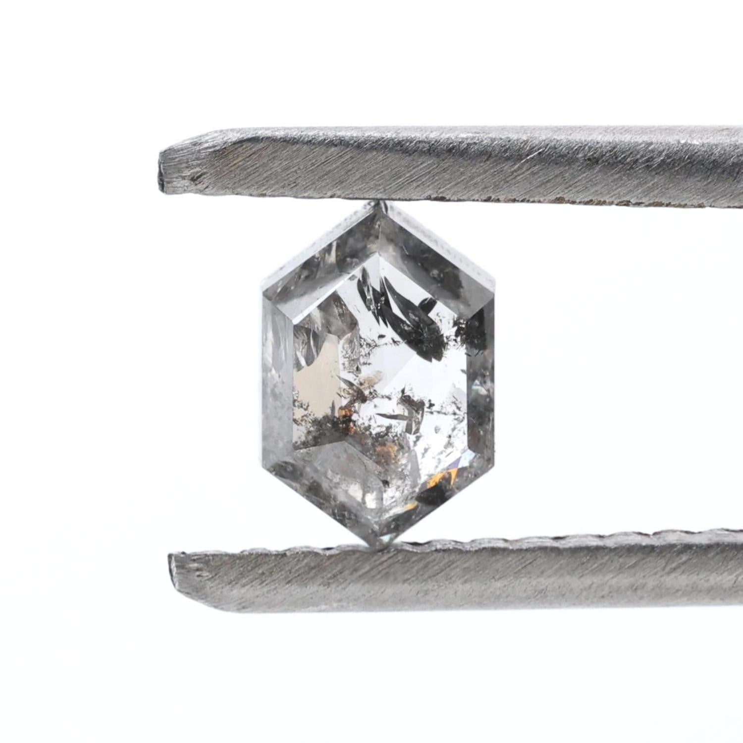 0.49 Ct Salt and Pepper Diamond, Natural Gray Hexagon Cut Loose Diamonds for Minimalist Engagement Ring
